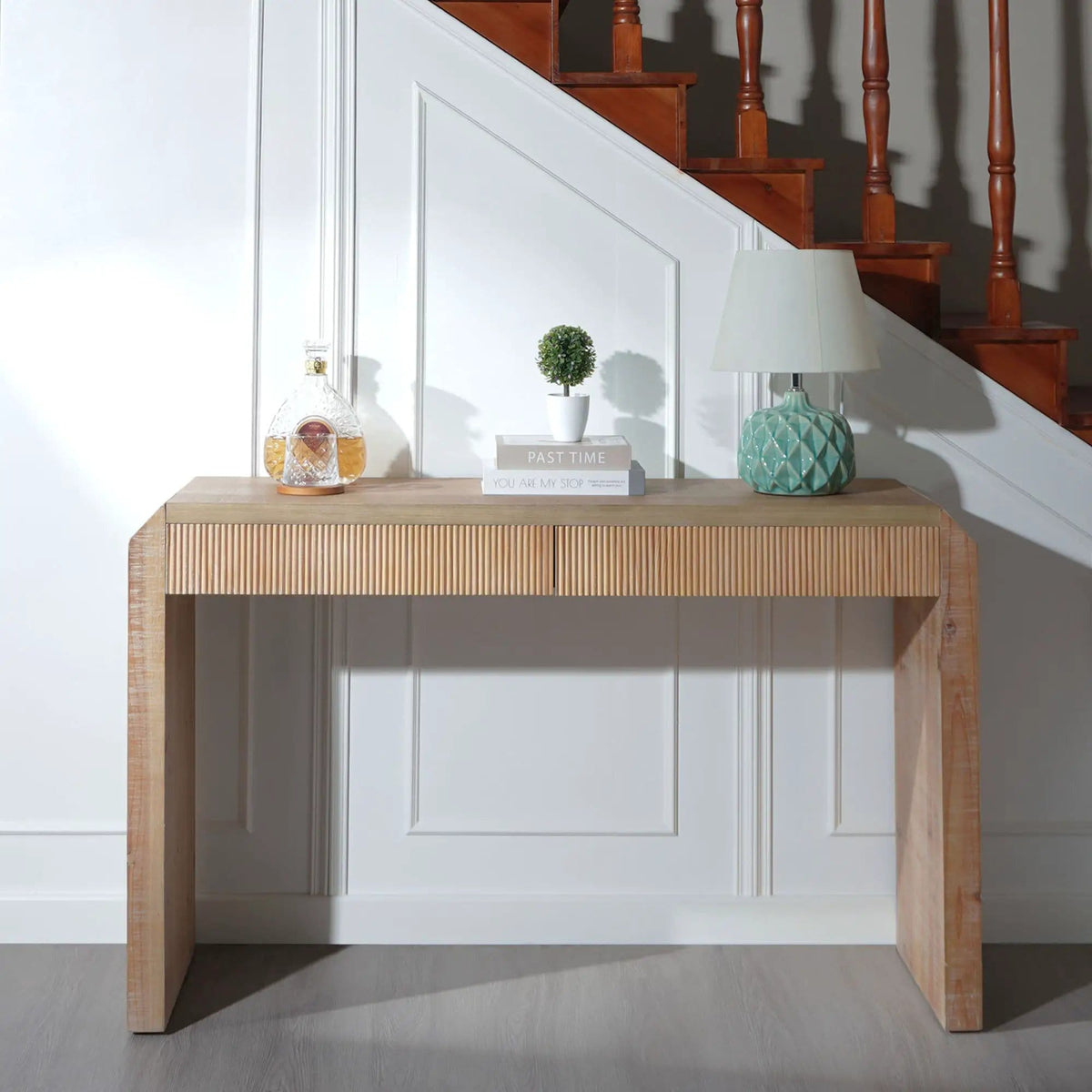 Rustic Modern Console Table With Drawer Storage Natural Wood | 51.8 x 15 x 31.5 in | Engineered Wood | Living Room