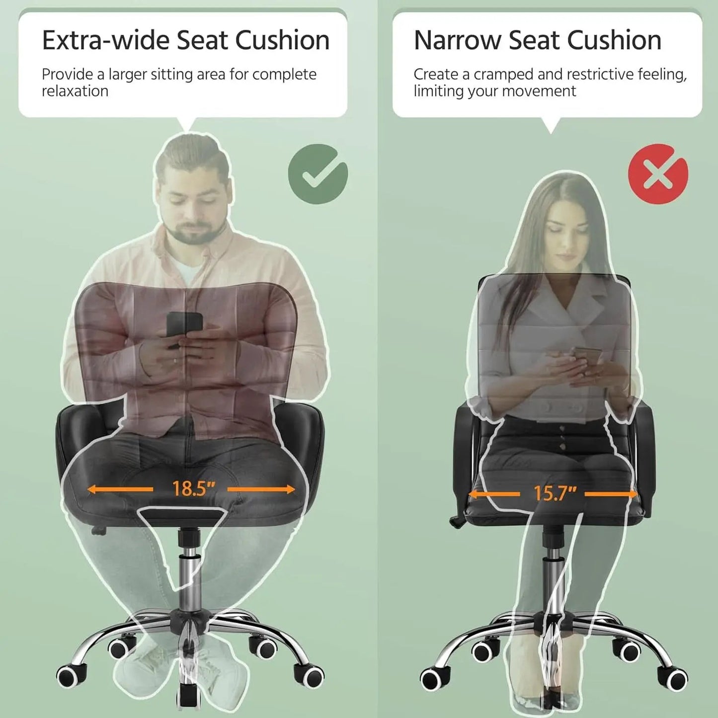 Ergonomic Office Chair 18.7 Inch Wide Seat Black Comfort from PriceLows™