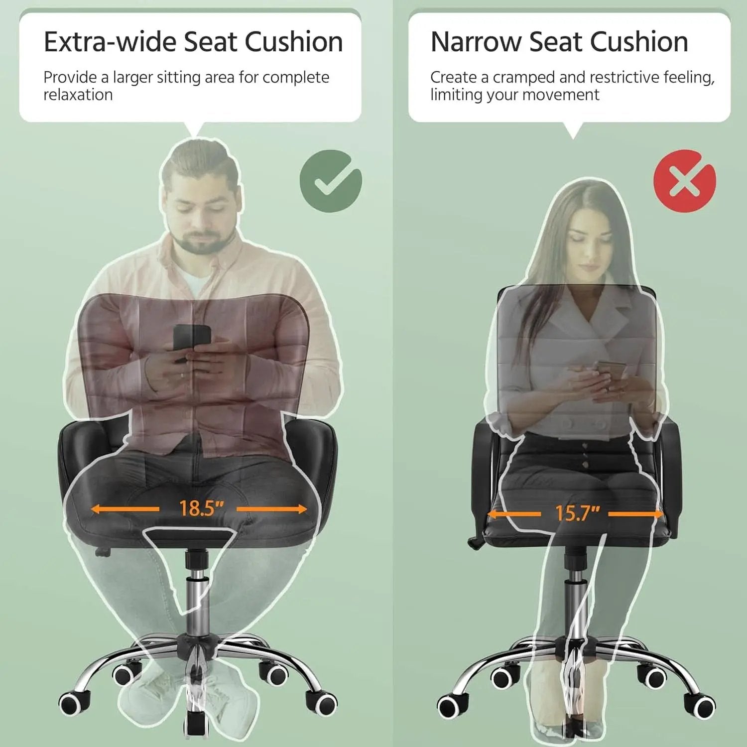 Ergonomic Office Chair 18.7 Inch Wide Seat Black Comfort from PriceLows™