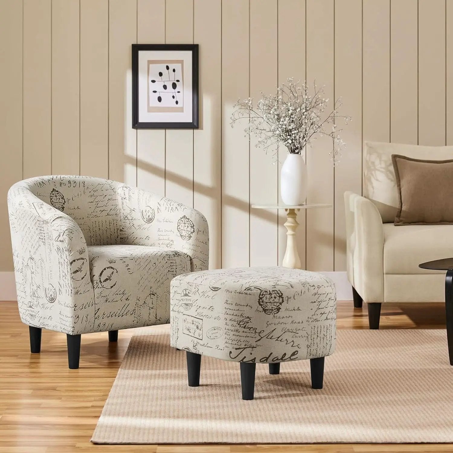 Upholstered Club Chair With Velvet Finish Ottoman Footstool from PriceLows™