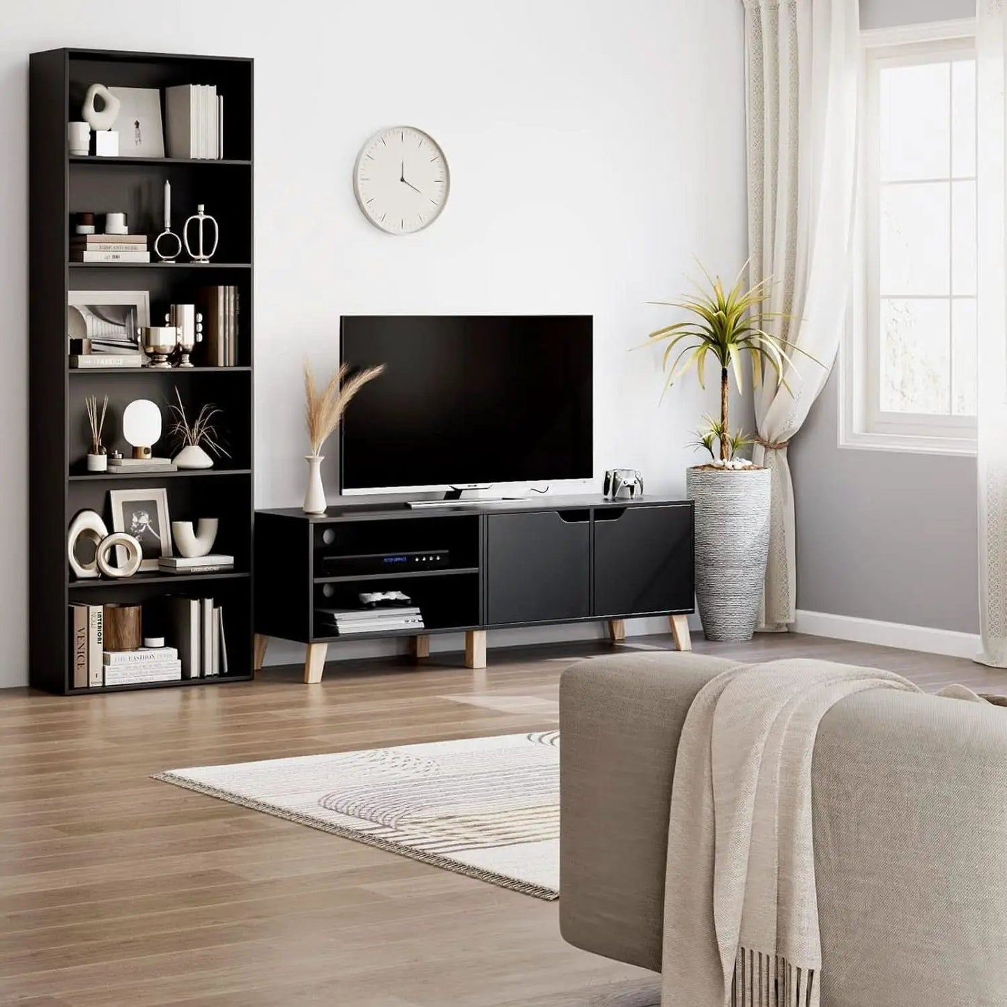 Six Tier Open Bookcase Tall Freestanding Shelving Black from PriceLows™