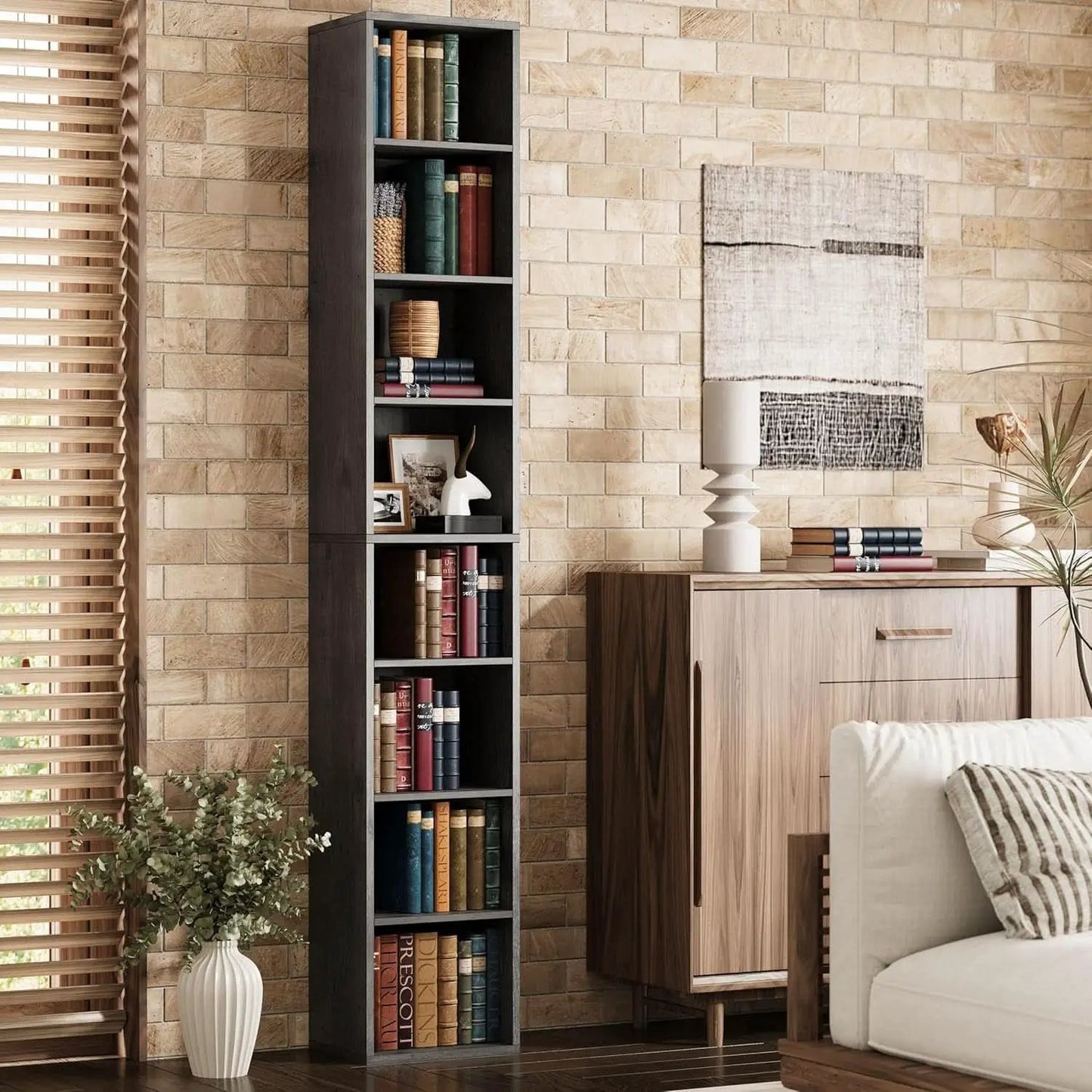 Tall Narrow 8 Tier Corner Bookshelf For Living Room from PriceLows™