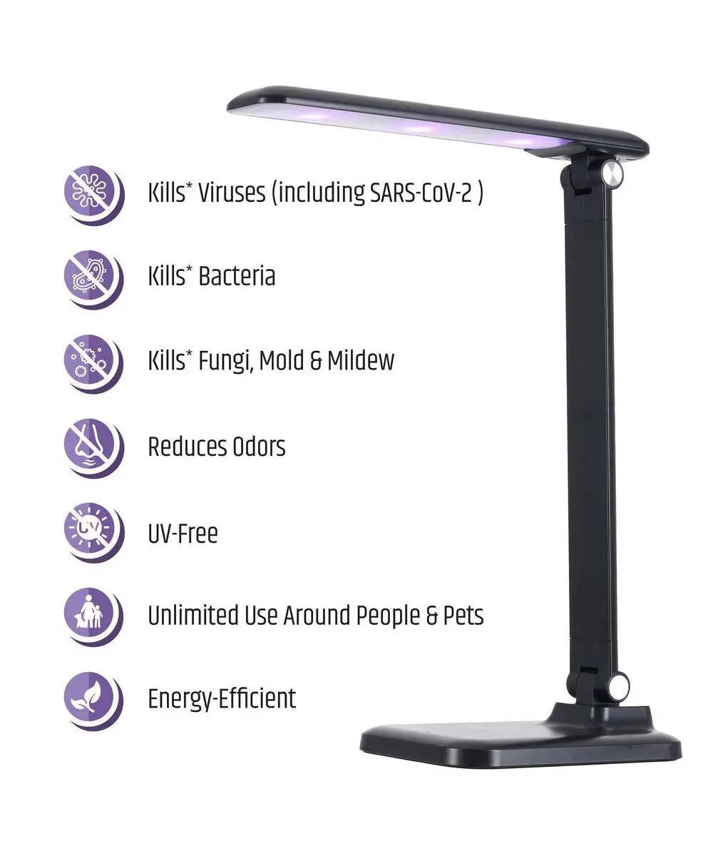 LED Desk Lamp | 15 In | Antimicrobial | Wireless Charging Matte Black
