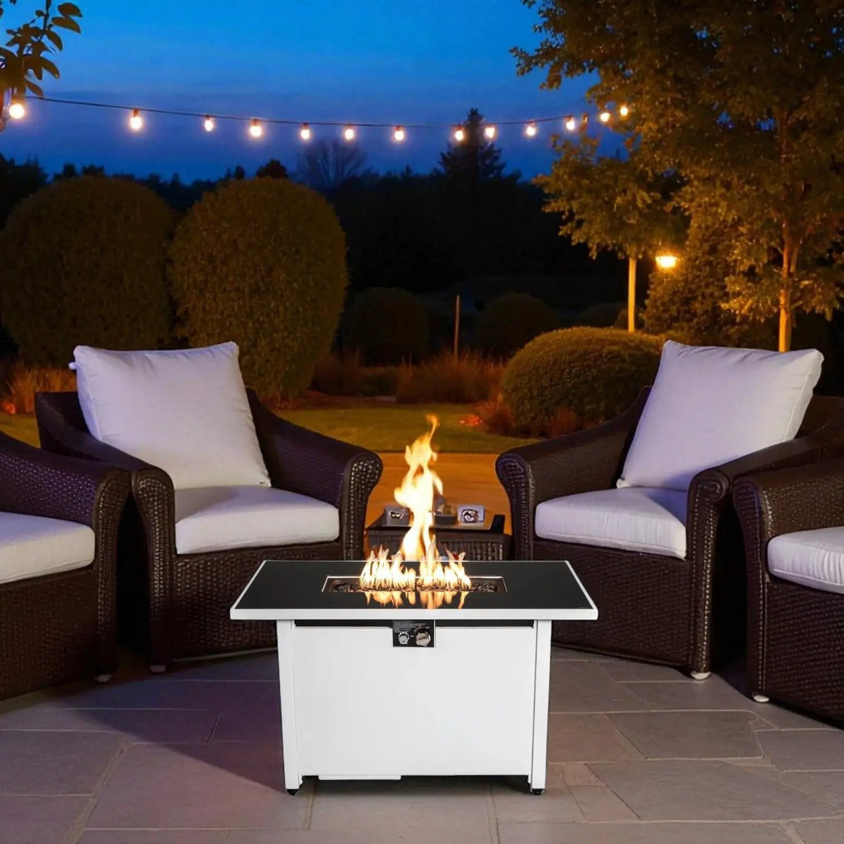 Outdoor Fire Pit Table | 43 Inch Rectangular | 50000 BTU | White
