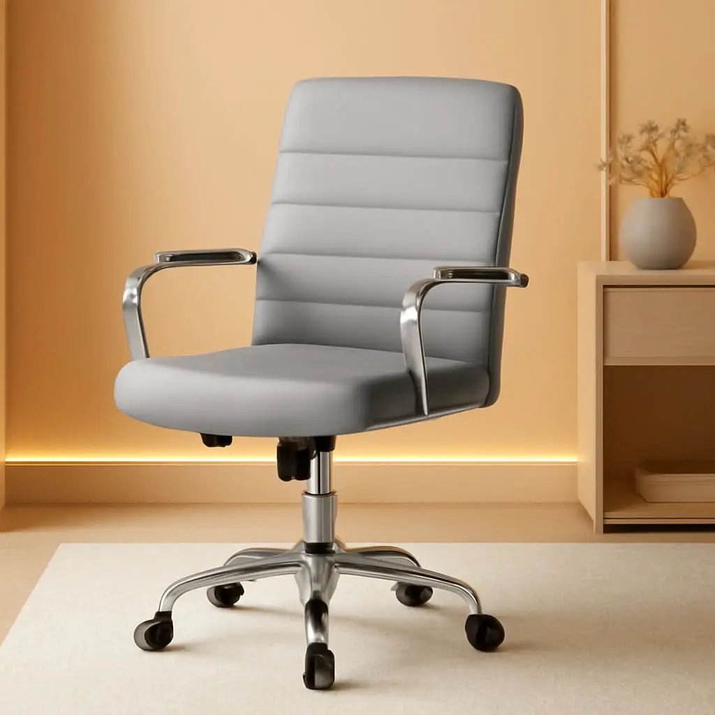 Mid Back Office Chair With Arms Gray Height Adjustable from PriceLows™