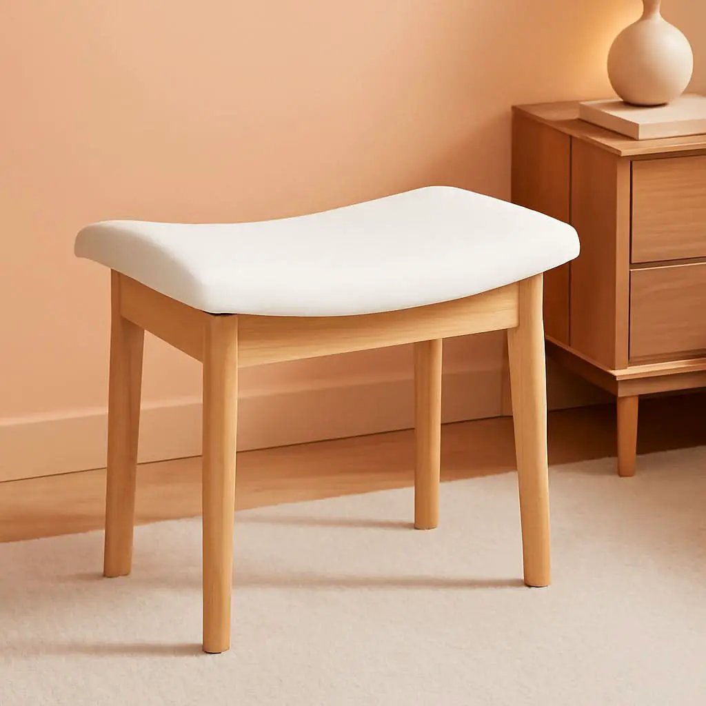 Beige Velvet Upholstered Vanity Stool 18 Inch Chair from PriceLows™