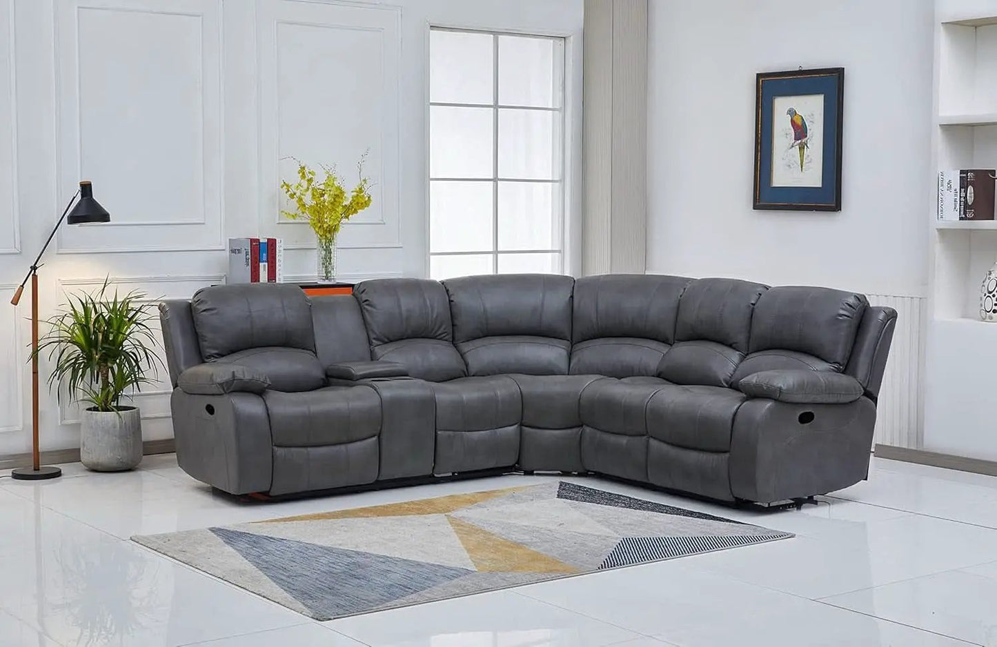 Bonded Leather Sectional Sofa Grey Power Reclining from PriceLows™