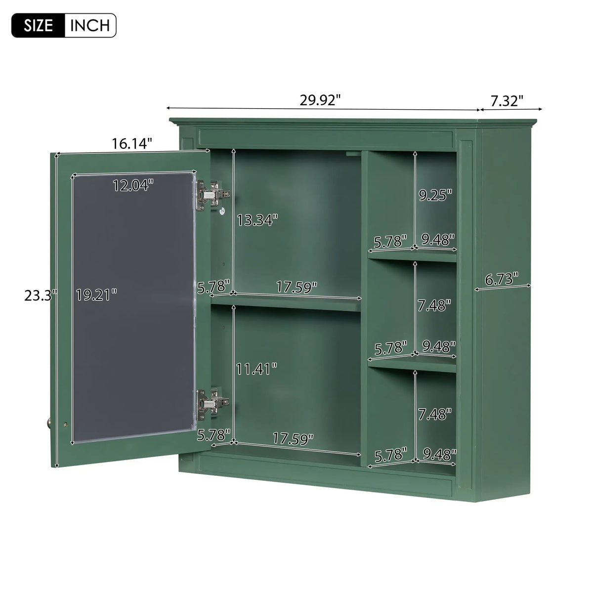 Modern Wall Mounted Medicine Cabinet | 3 Open Shelves | Mirror Door