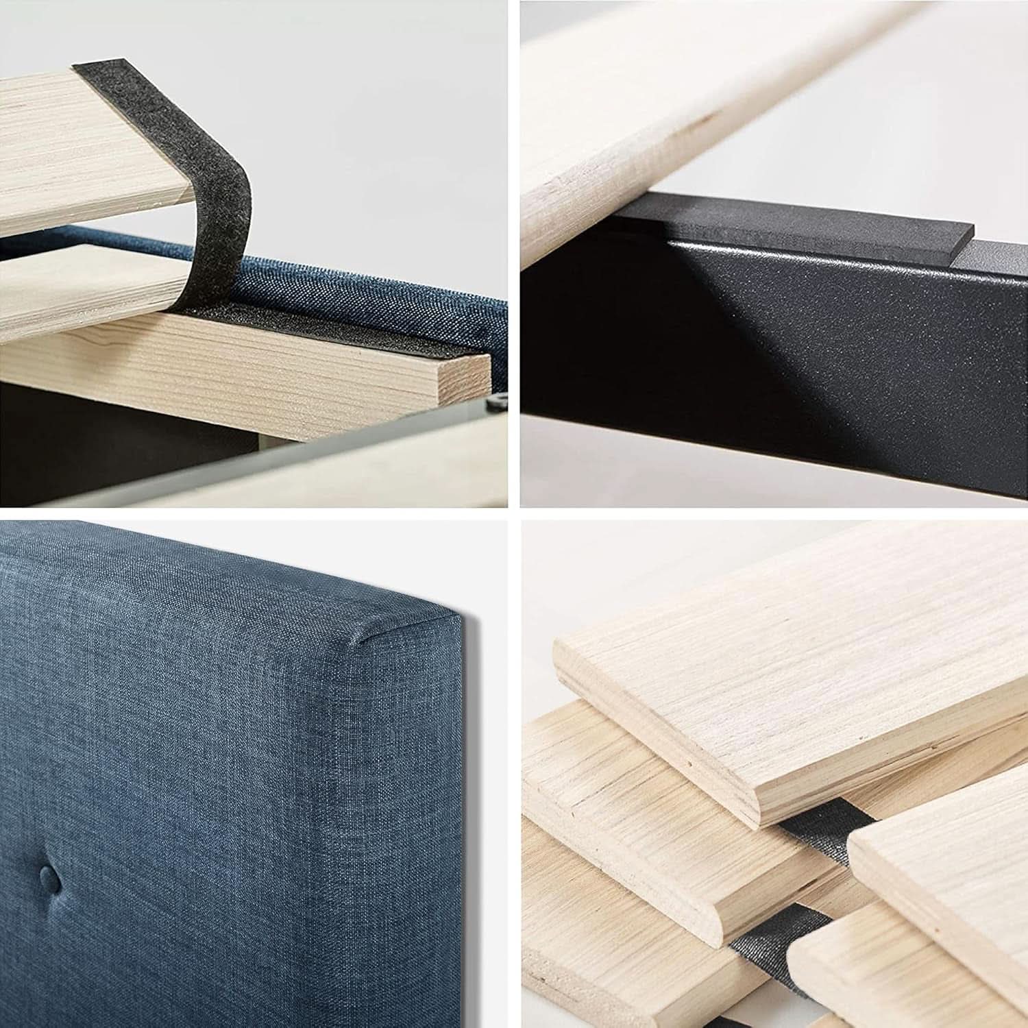 Omkaram Navy Upholstered Platform Bed Frame No Box Spring from PriceLows™