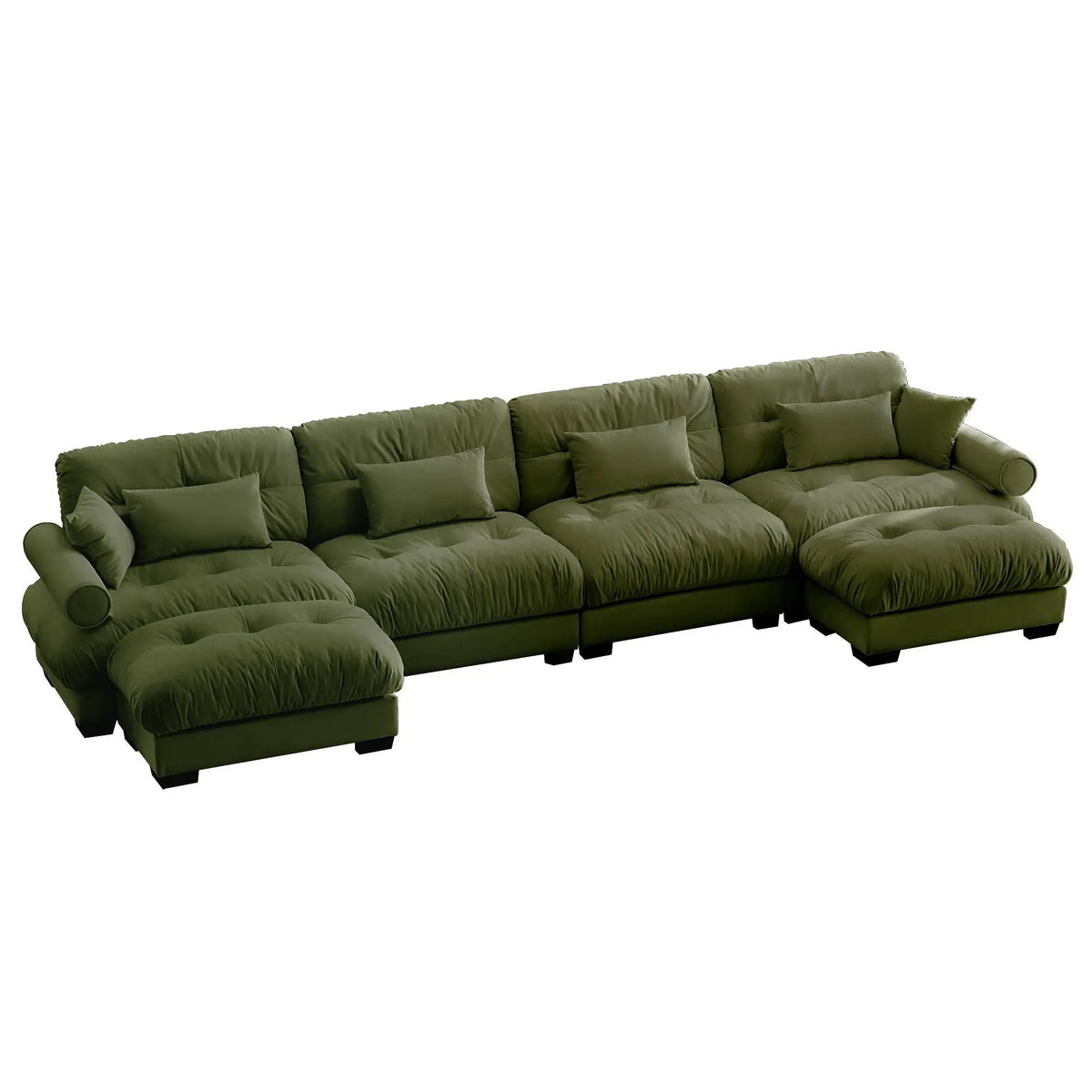 Modular Sectional Sofa | Deep Comfort Cushions | Vintage Fabric Ottoman