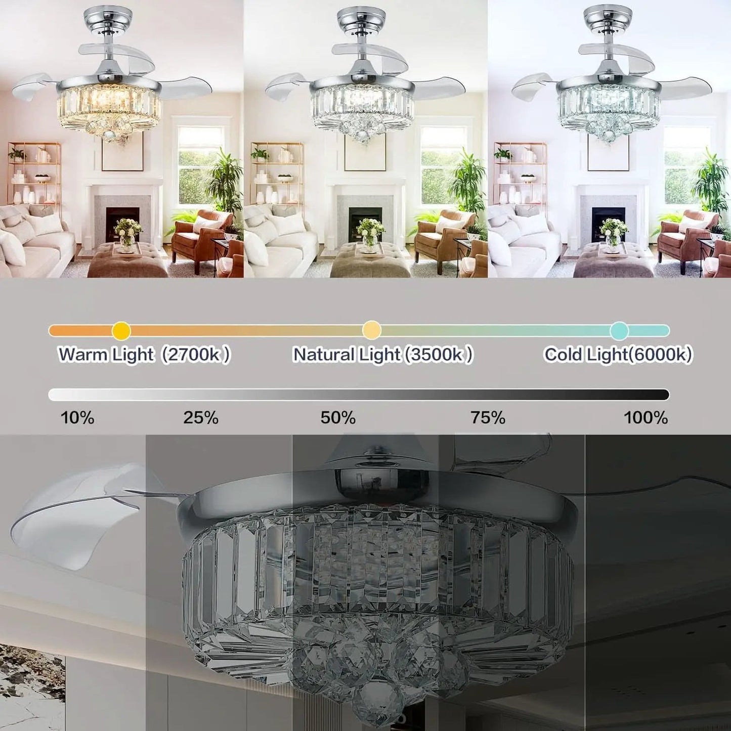 30 Inch Crystal Chandelier Ceiling Fan With Retractable Blades from PriceLows™