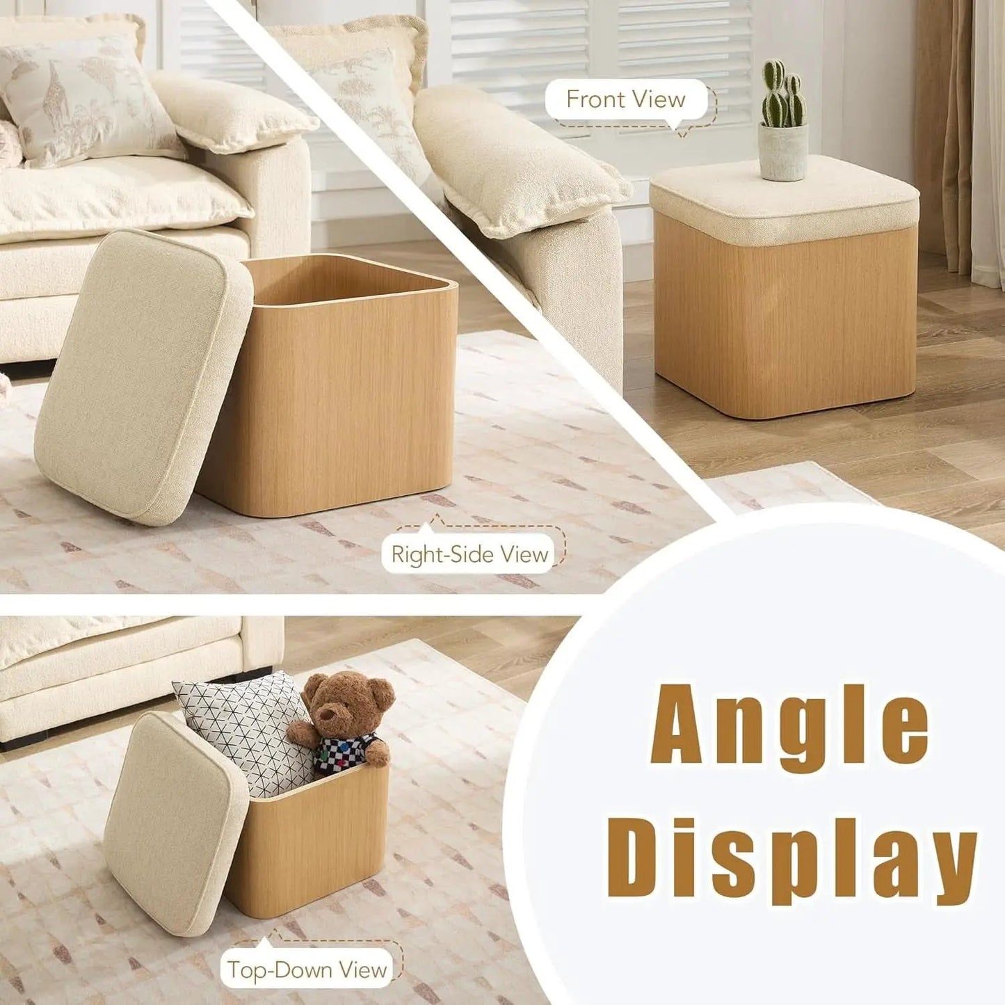 Beige Linen Upholstered Storage Ottoman With Footrest from PriceLows™