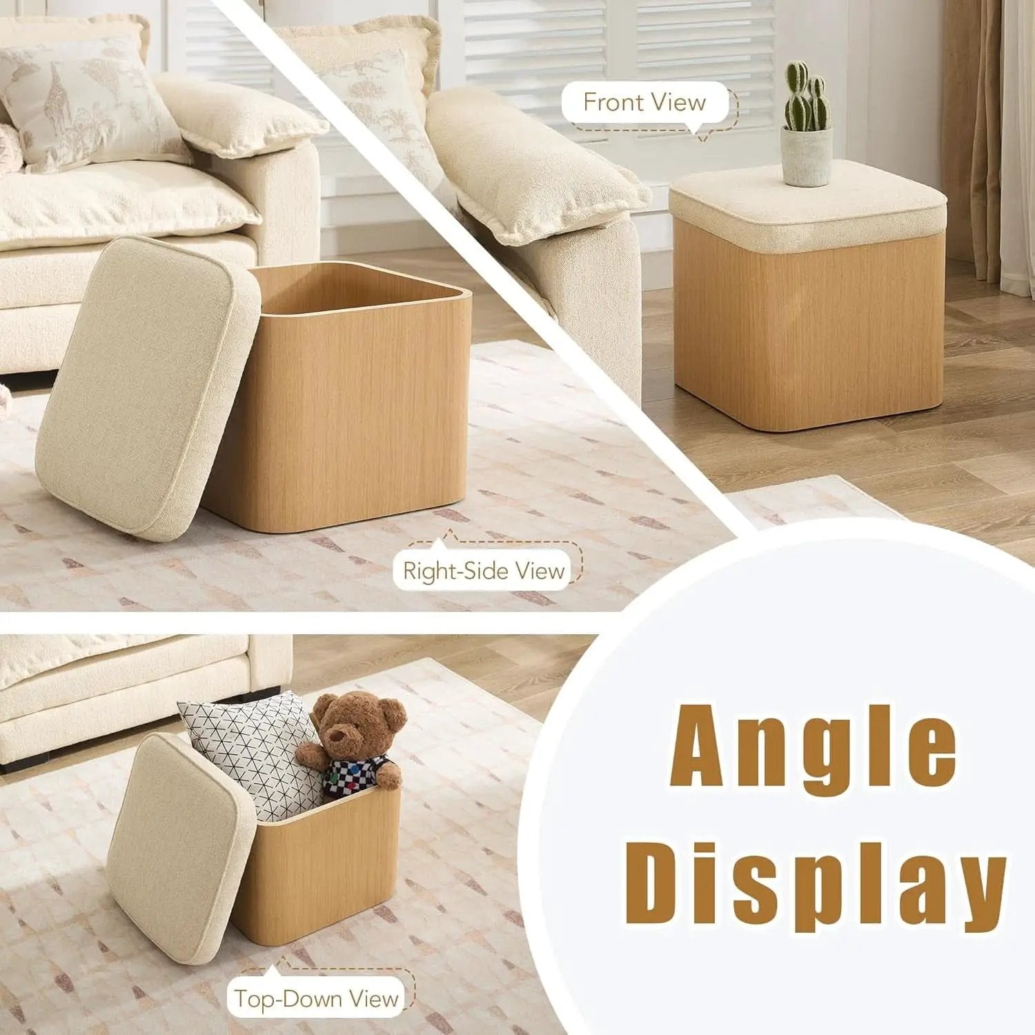 Beige Linen Upholstered Storage Ottoman With Footrest from PriceLows™