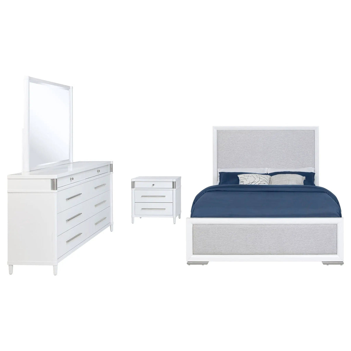 Gracemont 4-piece Queen Bedroom Set | 4-Piece Set | Rubberwood & Engineered Wood | White