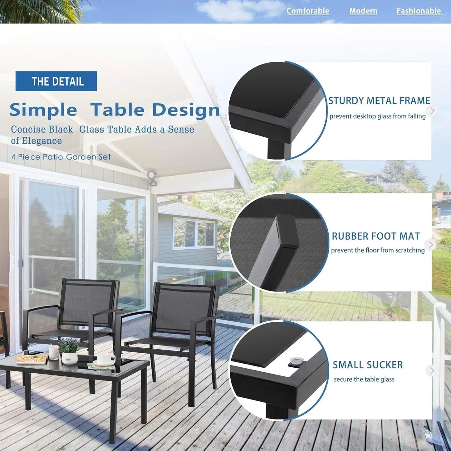 Dark Grey Outdoor Patio Set With Glass Coffee Table from PriceLows™