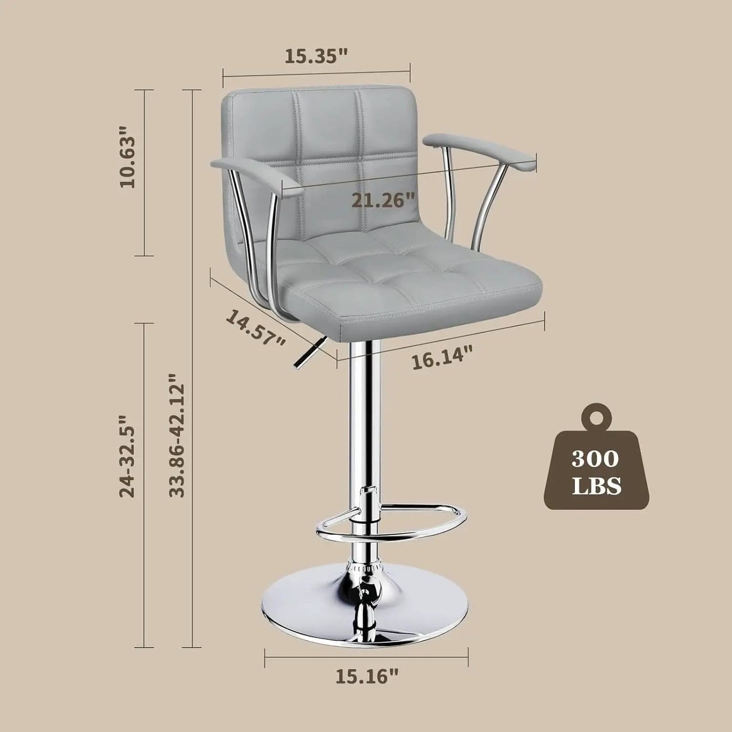 Counter Height Bar Stools Set 2 Armrest Swivel Leather Grey from PriceLows™
