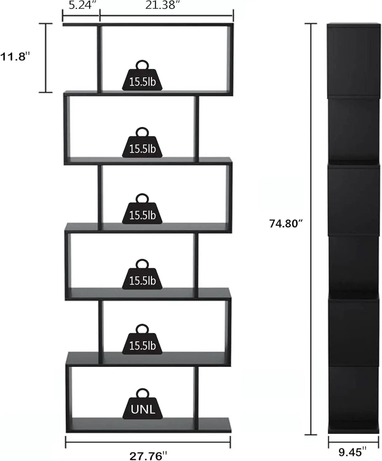 6 Tier S Shaped Bookshelf Freestanding Modern Display from PriceLows™