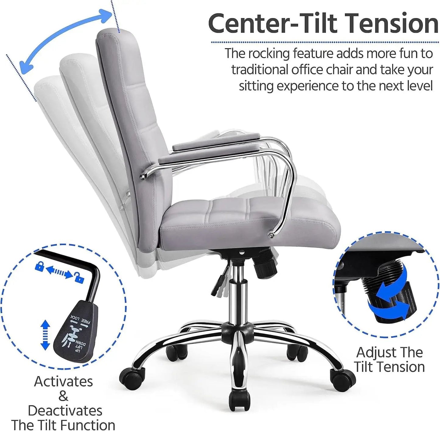 Mid Back Office Chair With Arms Gray Height Adjustable from PriceLows™