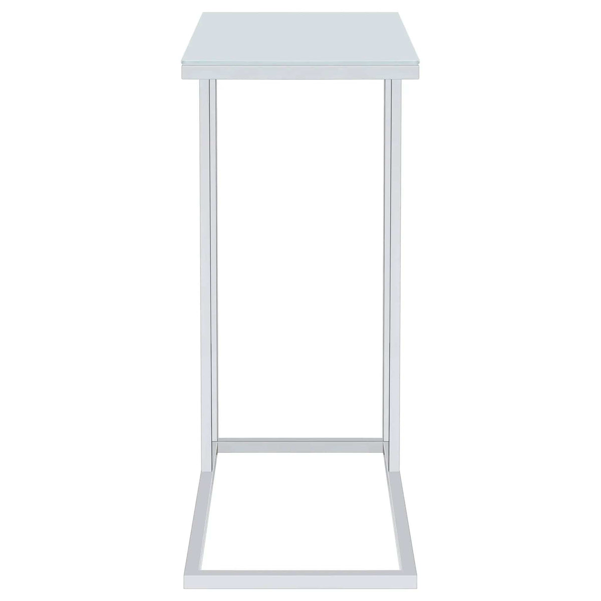 Stella White Glass Top C-Shaped Sofa Side Table Chrome | 10 x 18 x 24 in | Glass & Metal | Living Room