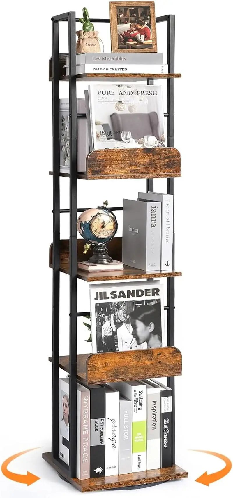 Black 5-Shelf 360 Degree Rotating Corner Bookshelf Tower from PriceLows™