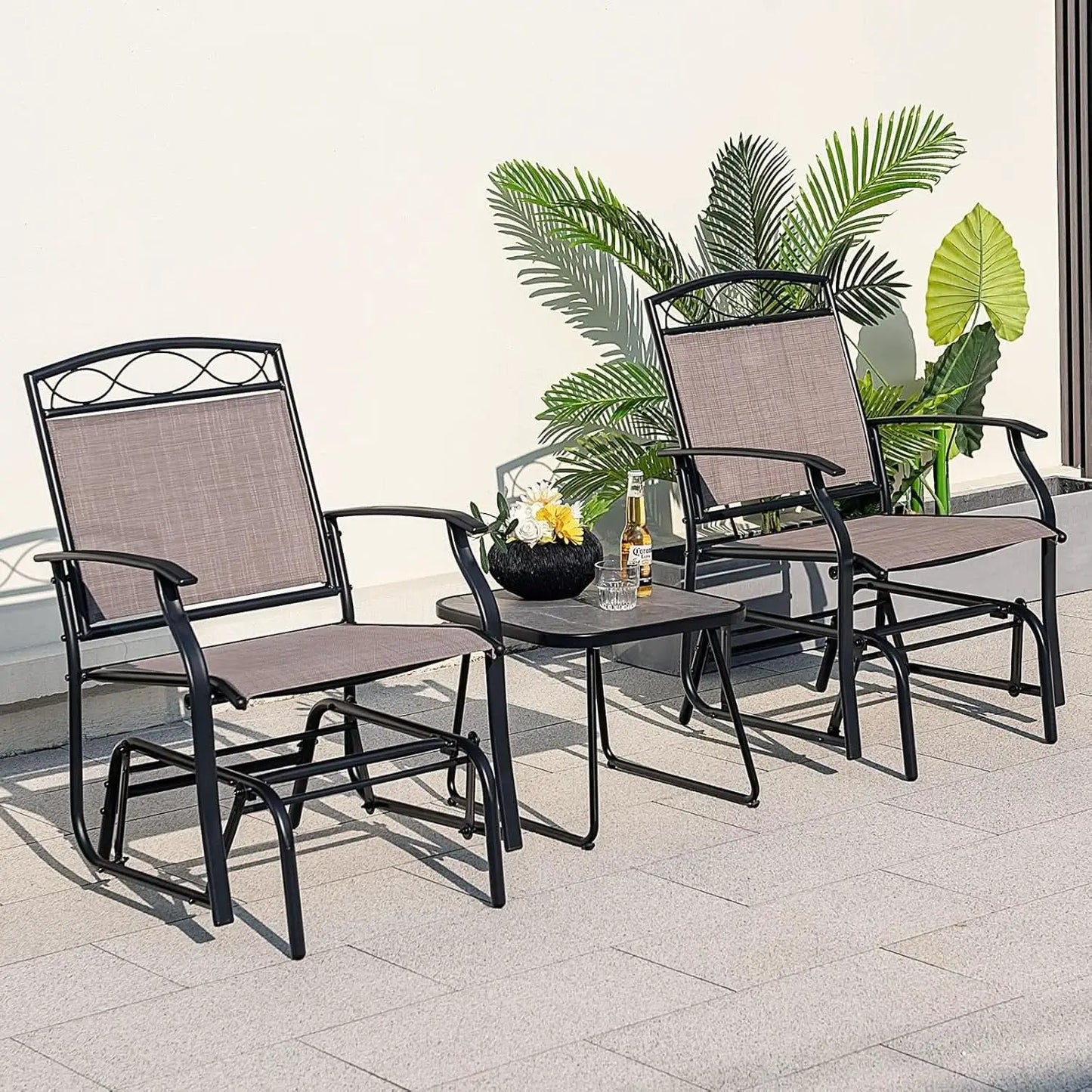 4 Piece Patio Glider Set With Gliding Loveseat Glass Table from PriceLows™