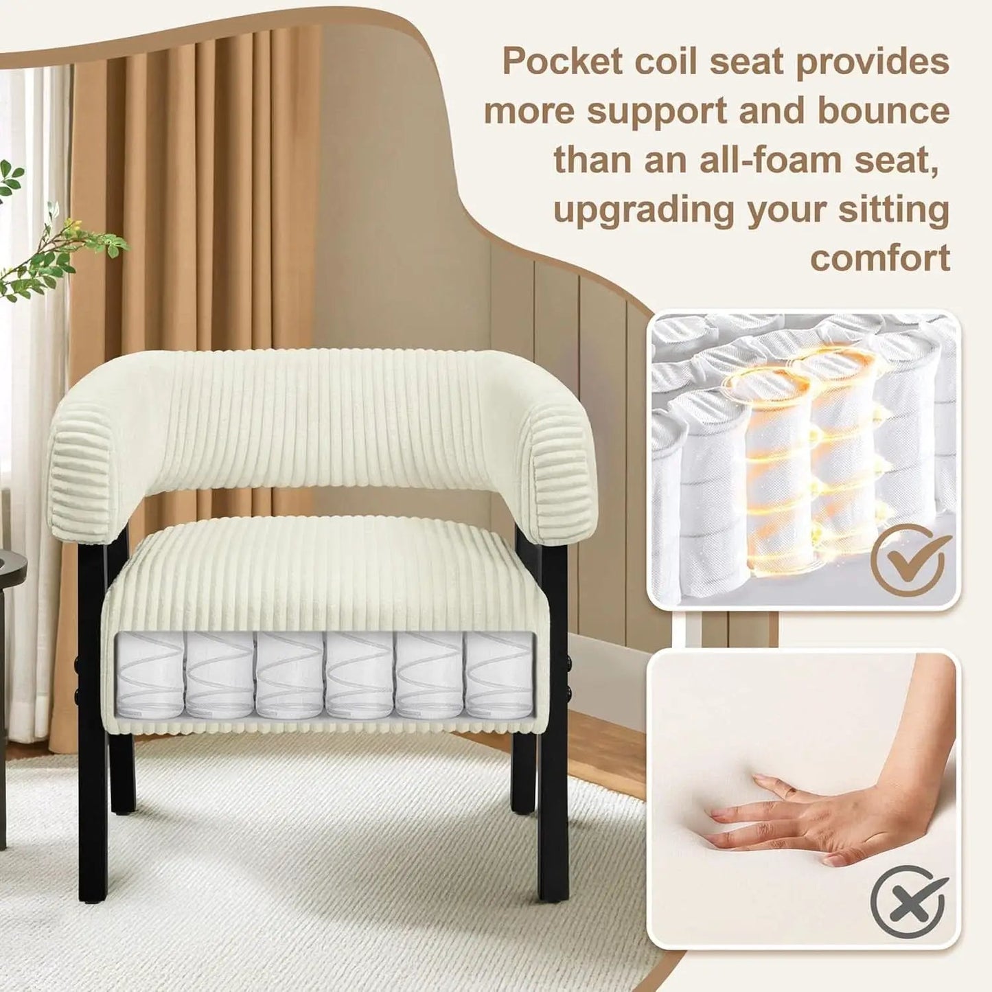Beige Corduroy Barrel Chair Set Of 2 With Wood Legs from PriceLows™
