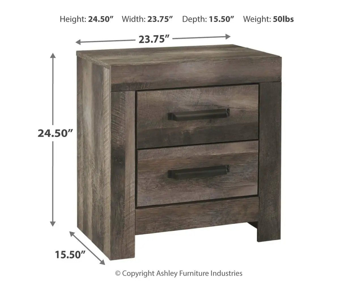 Wynnlow Two Drawer Night Stand Accent Nightstand | 23.66 x 15.31 x 24.41 in | Engineered Wood & Mdf | Gray