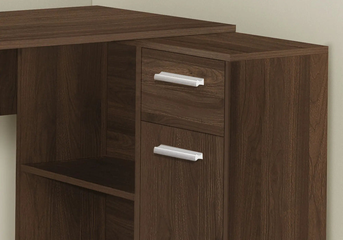 L-Shaped Industrial Desk | 46 Inch Width | Wood-Look Finish | Open And Closed Storage