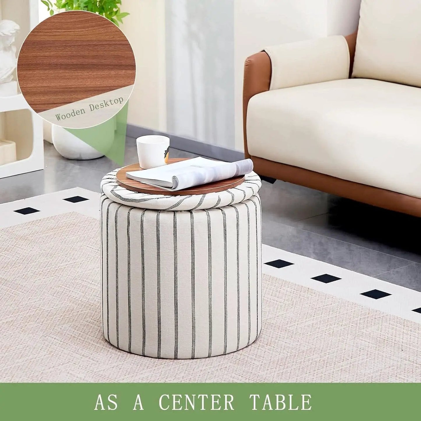 EighteenInch Round Storage Ottoman With Removable Tray from PriceLows™