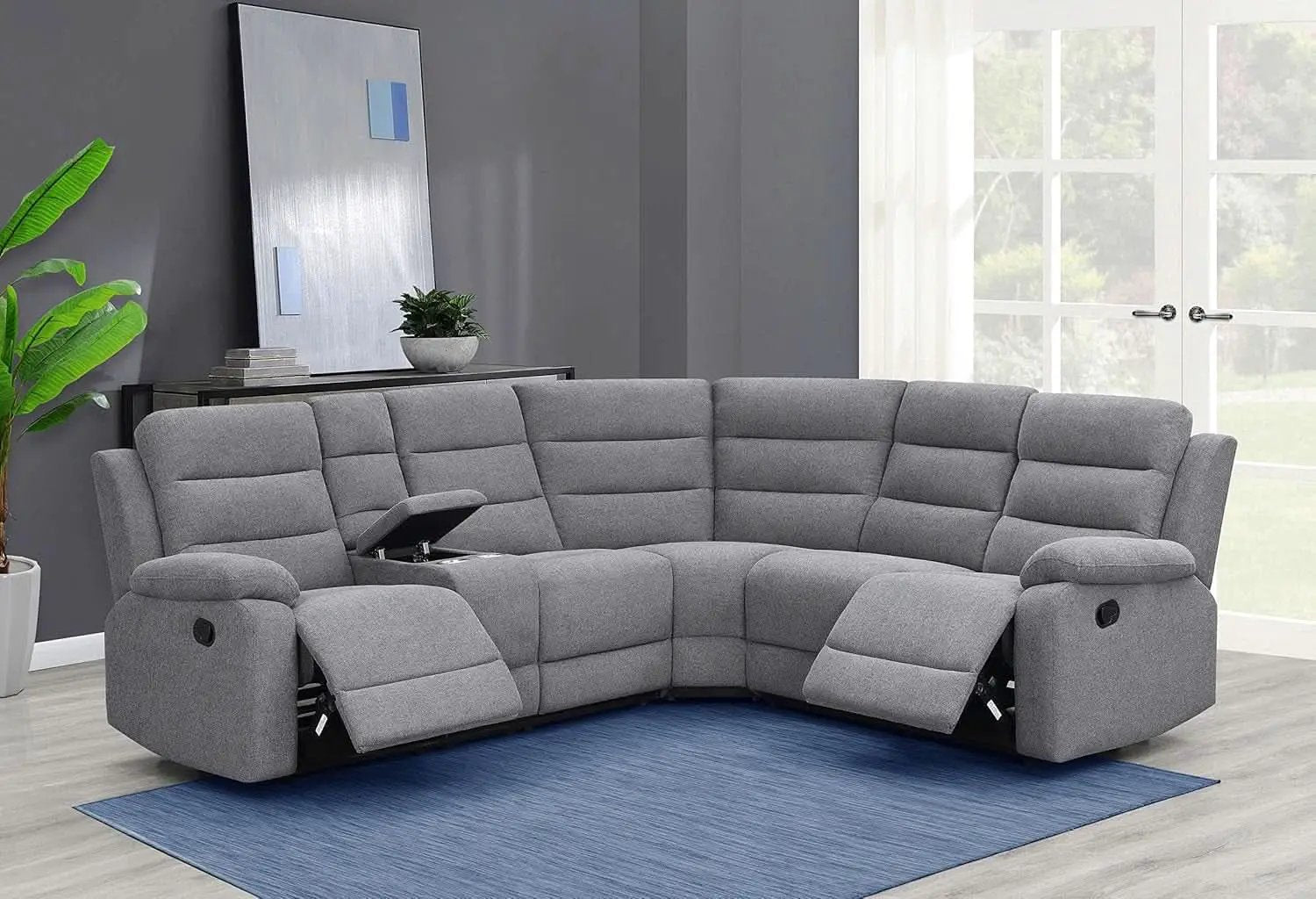 David 3-Piece Motion Sectional Sofa In Smoke Manual Reclining from PriceLows™