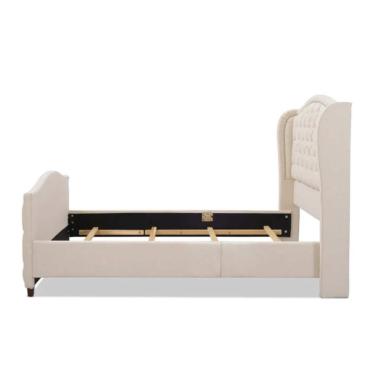 Marcella Upholstered Shelter Headboard Bed | 5 Pieces | Fabric & Iron | Bedroom