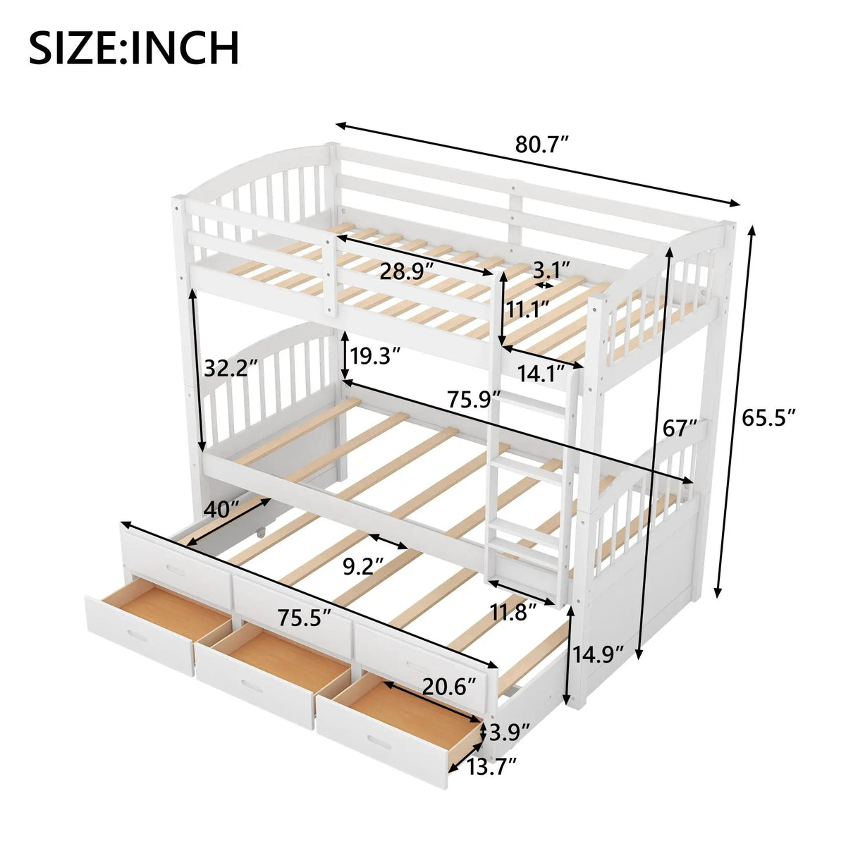 Bunk Bed | Pull Out Trundle | Storage Drawers | Twin Size