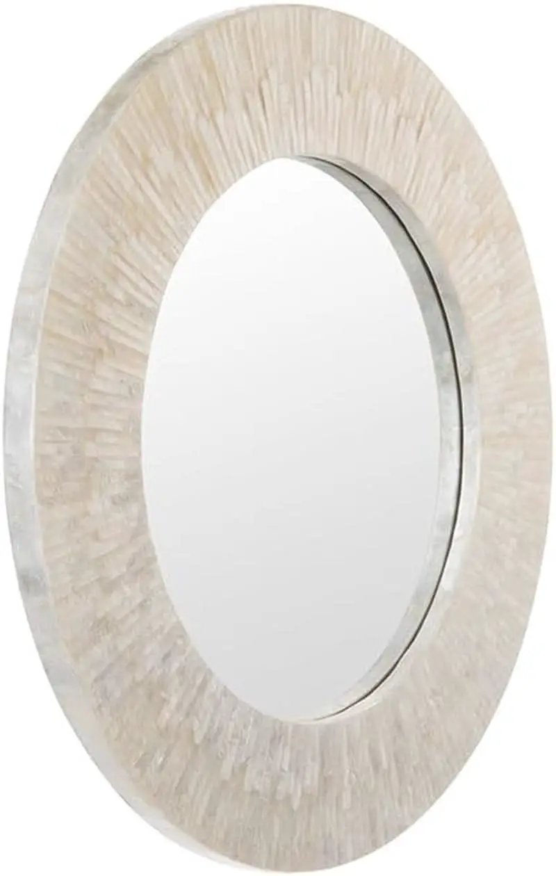 Handcrafted Pearlescent White Capiz Seashell Sunray Wall Mirror 24 Inch Diameter from PriceLows™