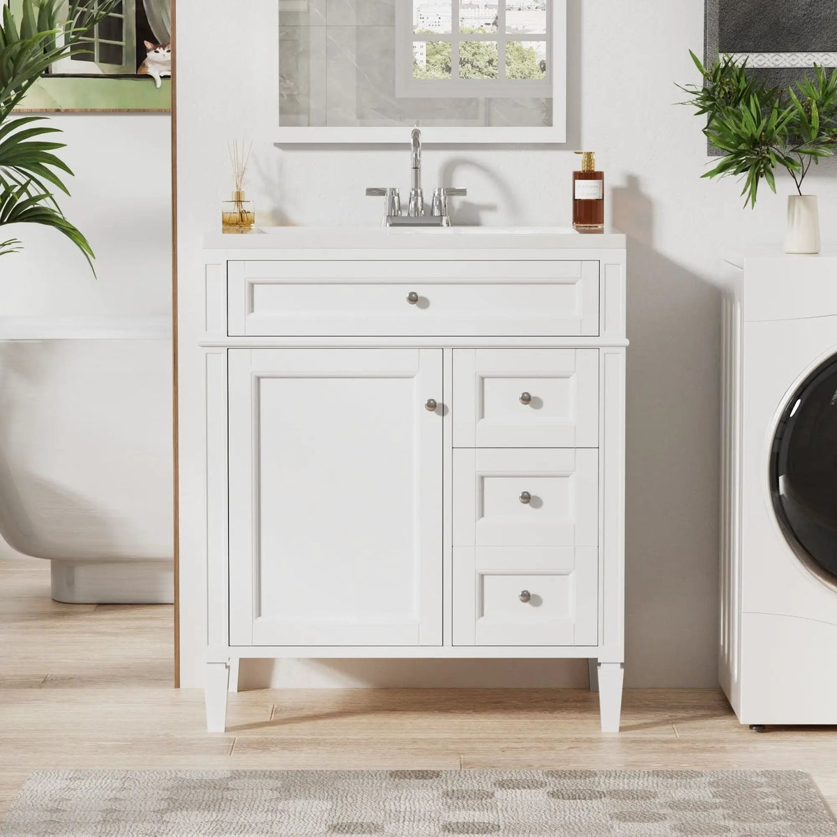 30 Inch Bathroom Vanity With Top Sink | 2 Drawers | Tip-Out Drawer | Vintage-Inspired Handles