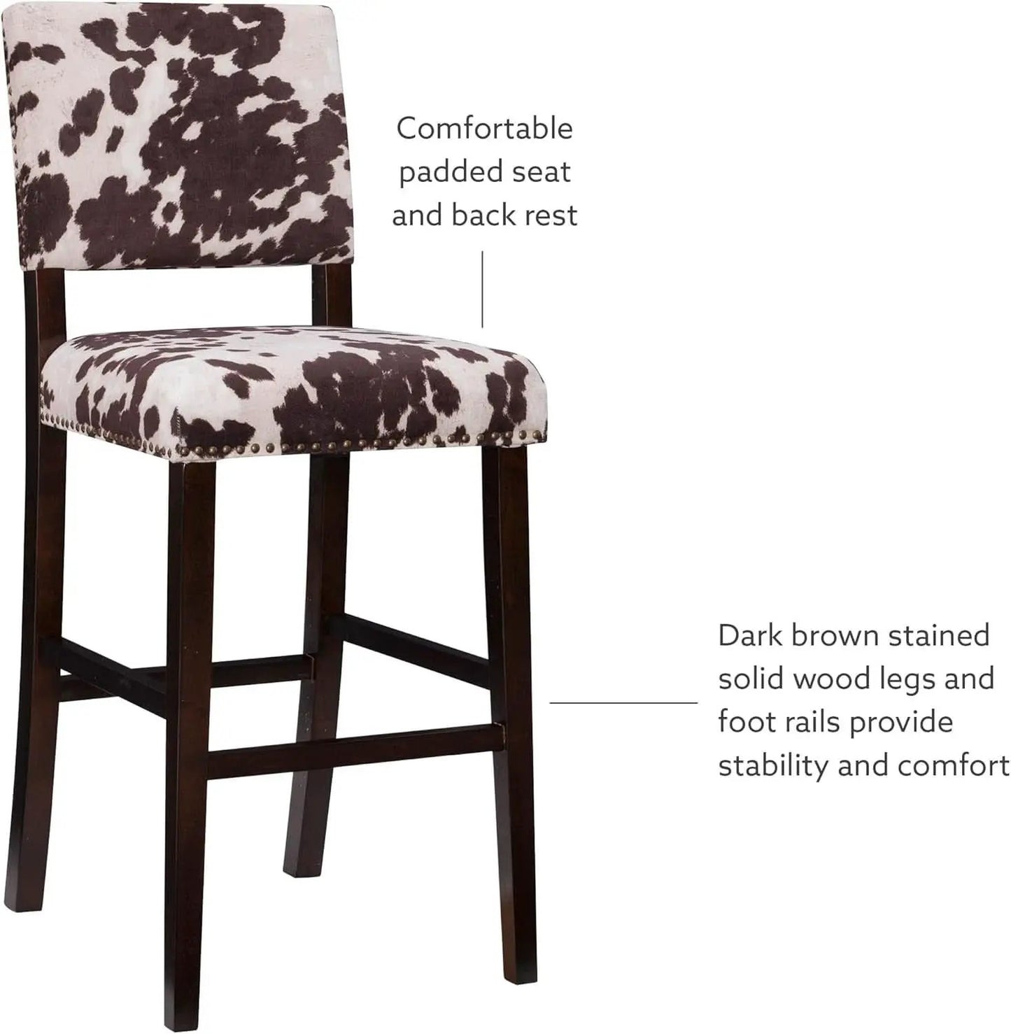 Stylish Cowhide Print Bar Stool with Comfortable Padded Seat from PriceLows™