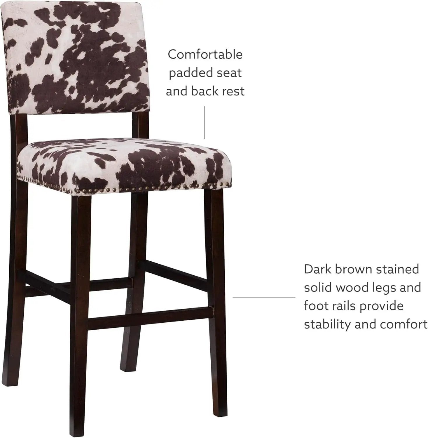 Stylish Cowhide Print Bar Stool with Comfortable Padded Seat from PriceLows™