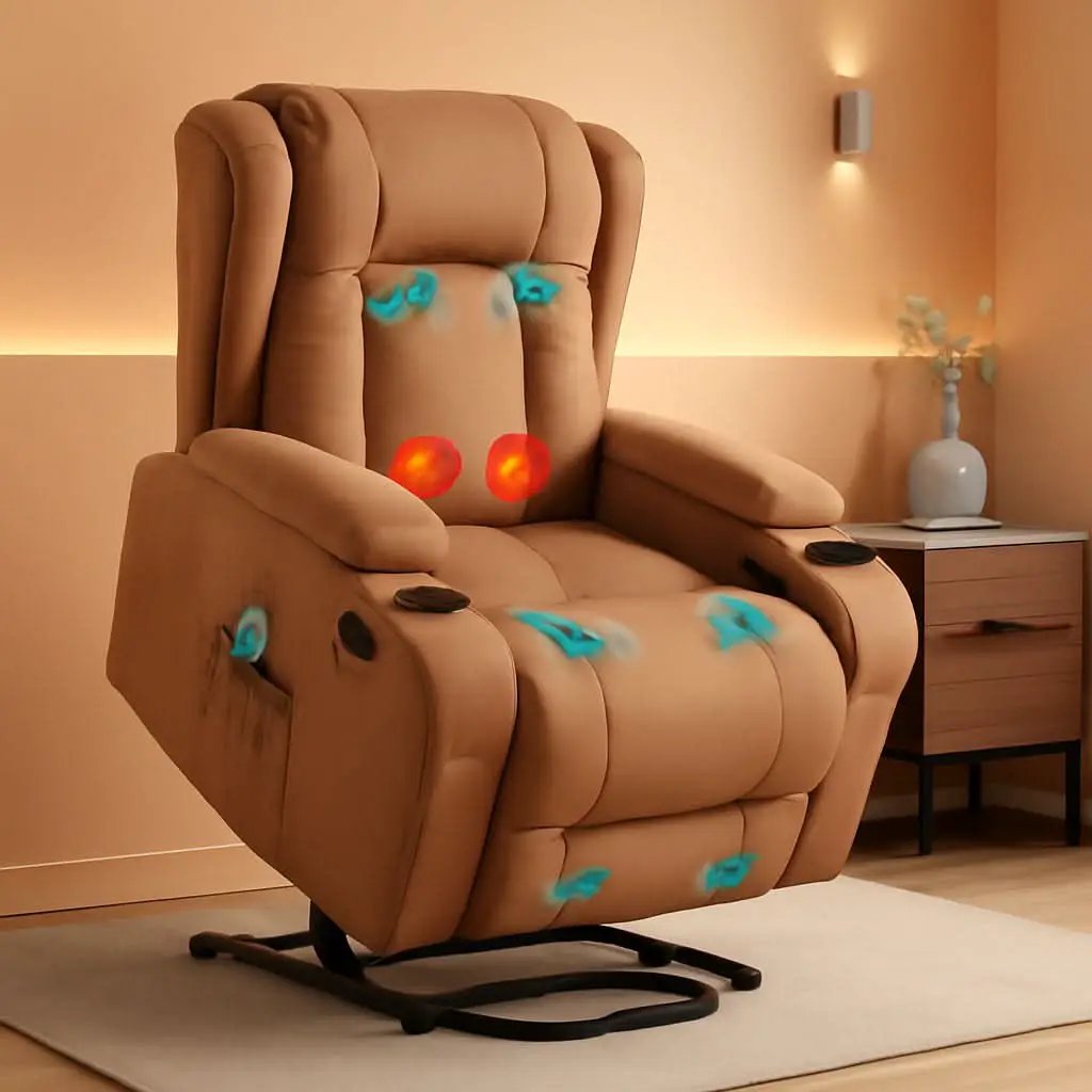 Cognac PU Leather Power Lift Recliner With Massage And Heat from PriceLows™