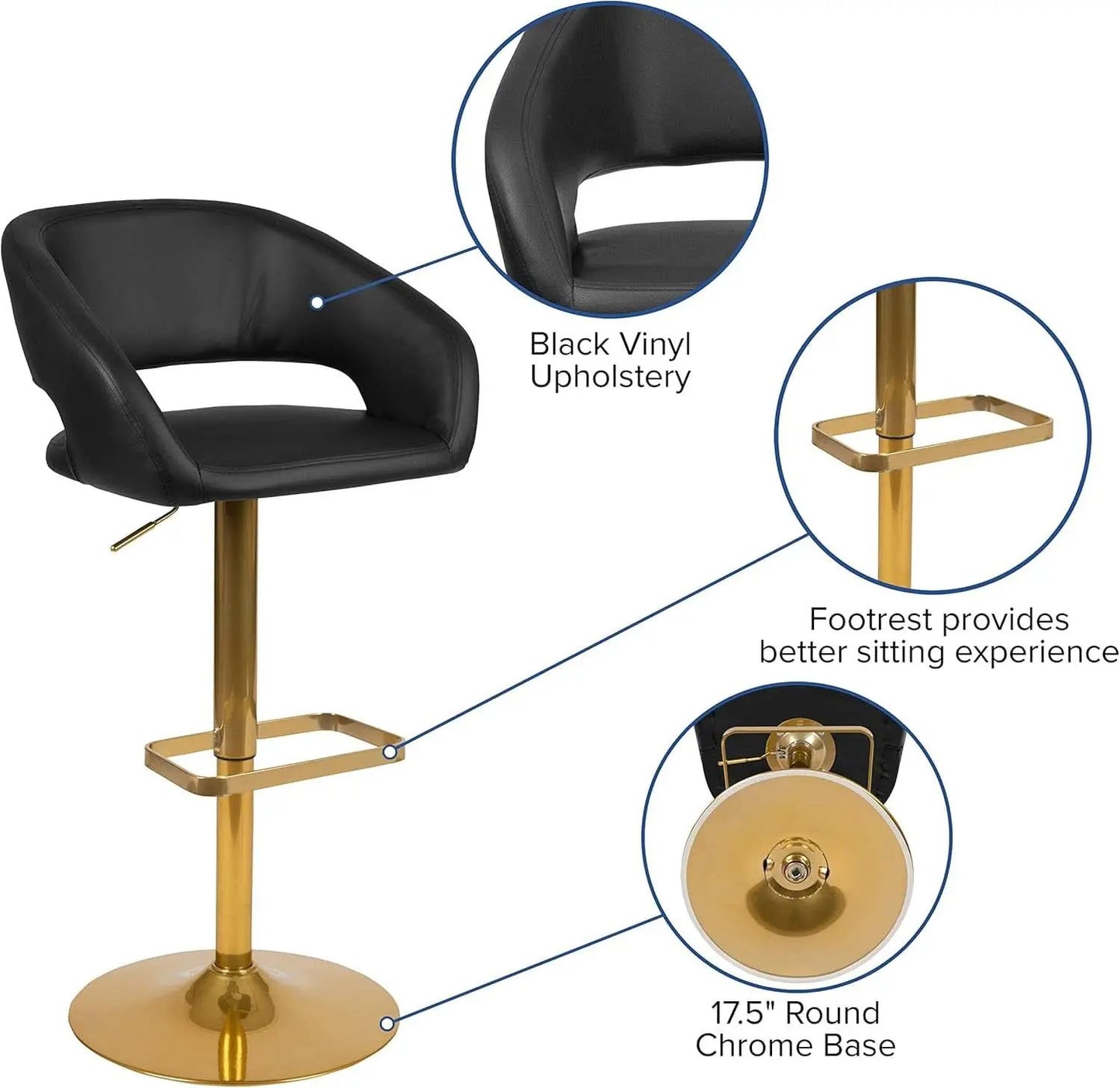 Contemporary Adjustable Height Barstool With Stylish Footrest from PriceLows™