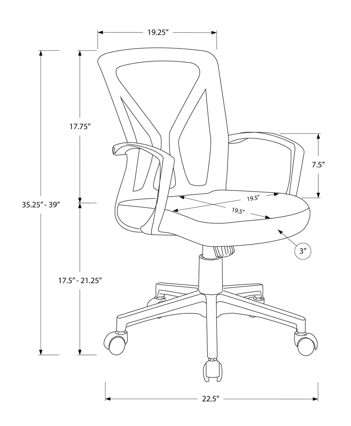 Mesh Mid-Back Office Chair | Fixed Armrests | Deep Extra-Wide Seat | 35.25 Inch Height