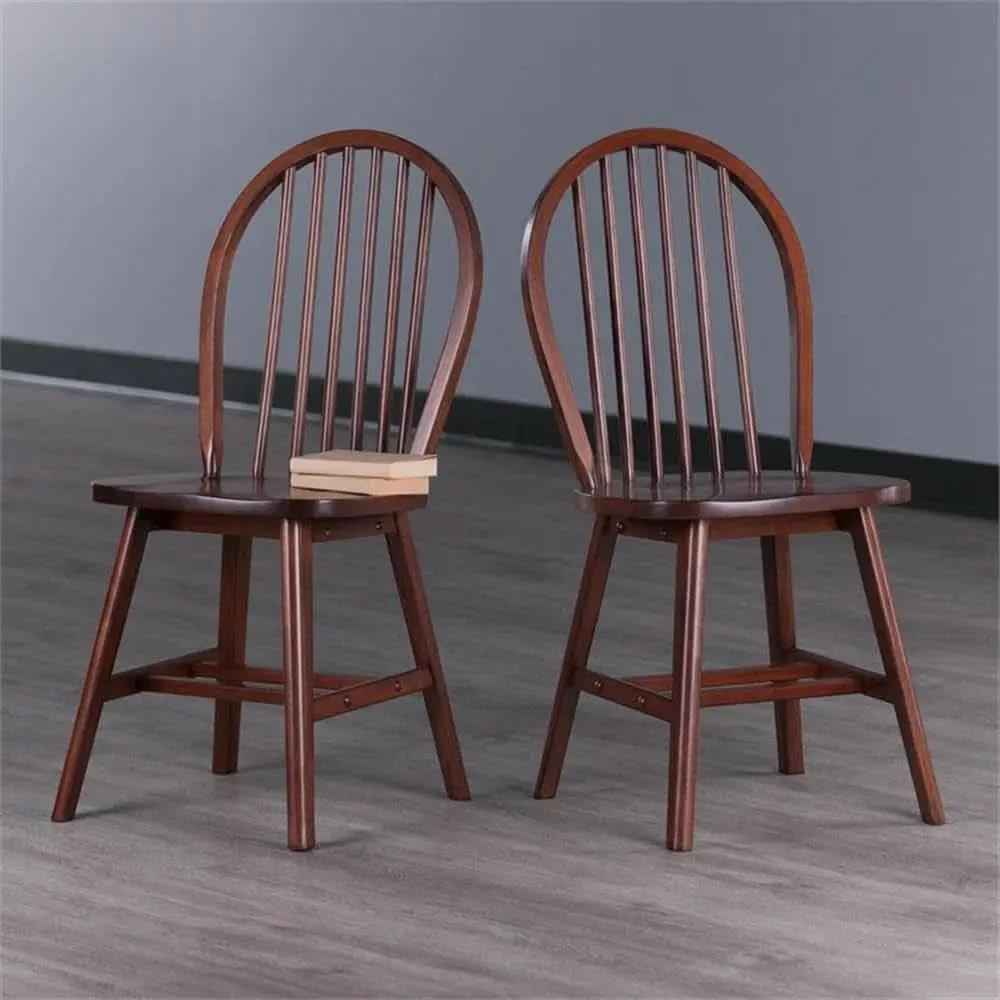 Windsor 2 Piece Solid Wood Dining Chair Set Walnut Finish from PriceLows™
