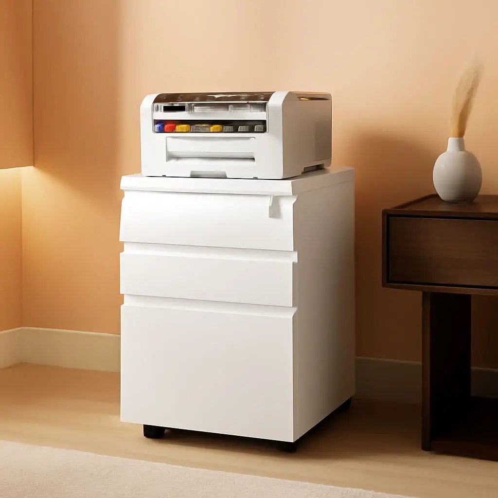 White Rolling File Cabinet With Lock Office Storage from PriceLows™