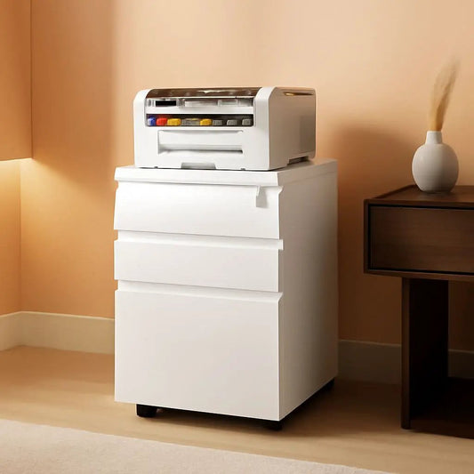 White Rolling File Cabinet With Lock Office Storage from PriceLows™
