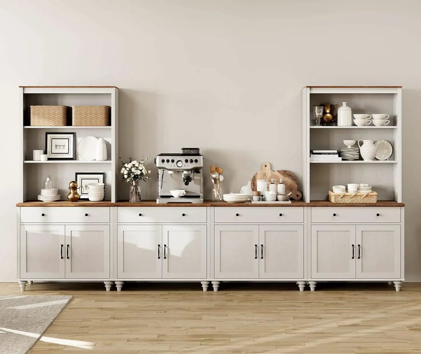 Farmhouse TV Stand For 75 Inch TV Off White 8 Doors from PriceLows™