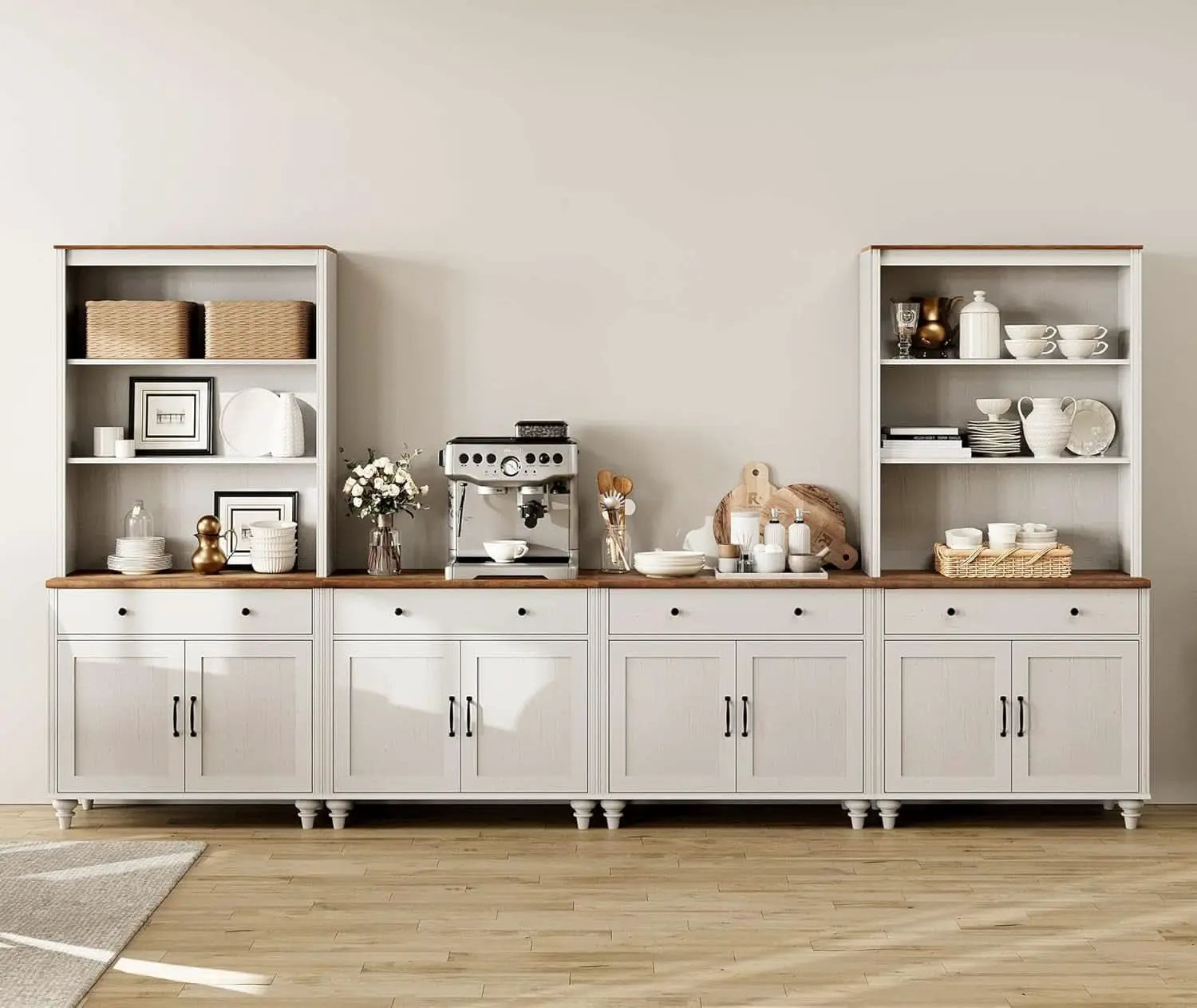 Farmhouse TV Stand For 75 Inch TV Off White 8 Doors from PriceLows™