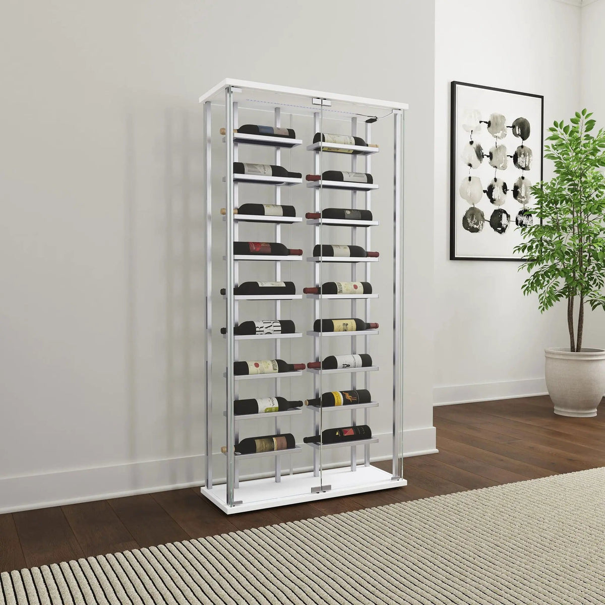 Montara Tempered Glass Wine Storage LED Curio Cabinet Chrome | 31.5 x 11.75 x 64.25 in | Tempered Glass | Home