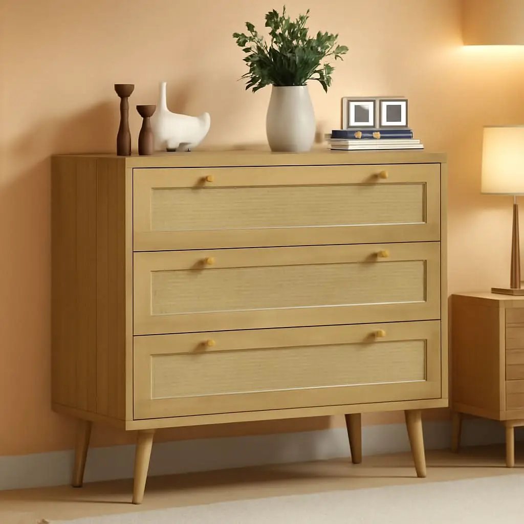 Space-Saving 3-Drawer Rattan Dresser For Bedroom Storage from PriceLows™
