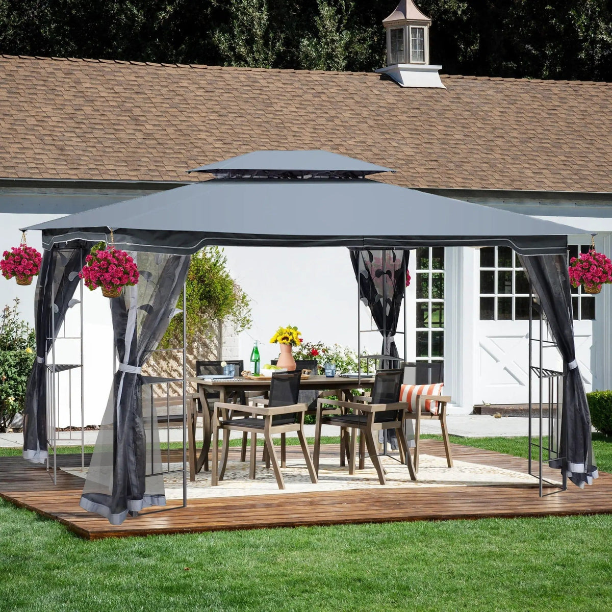 Patio Gazebo Tent With Ventilated Double Roof And Mosquito Net For Backyard Or | 2 Pieces | Steel & Iron | Outdoor Living