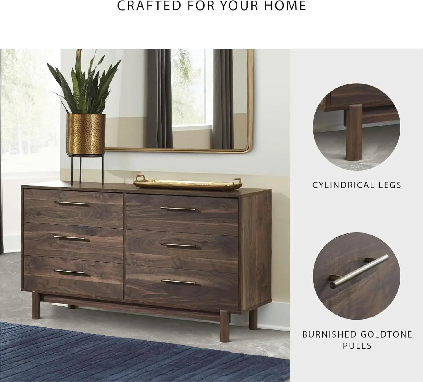Calverson Six Drawer Dresser Dark Brown Goldtone Pulls from PriceLows™