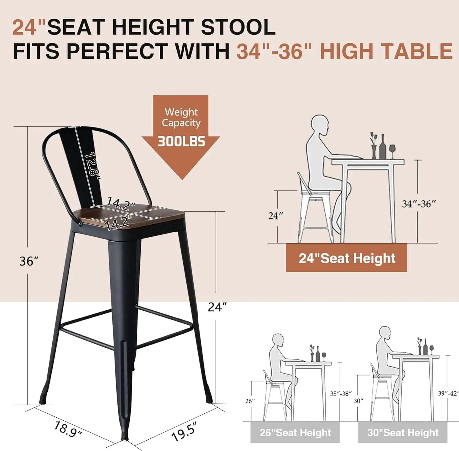 Industrial 24 Inch Bar Stools Set of Four from PriceLows™