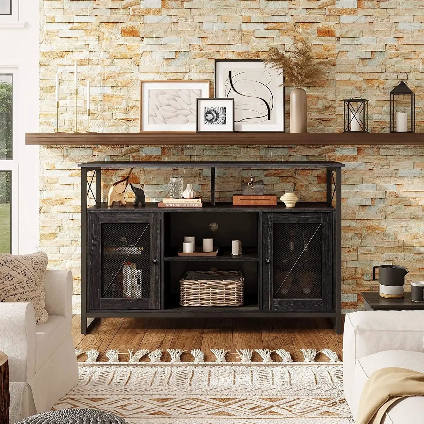55 Inch TV Stand With Storage Console Industrial Farmhouse from PriceLows™